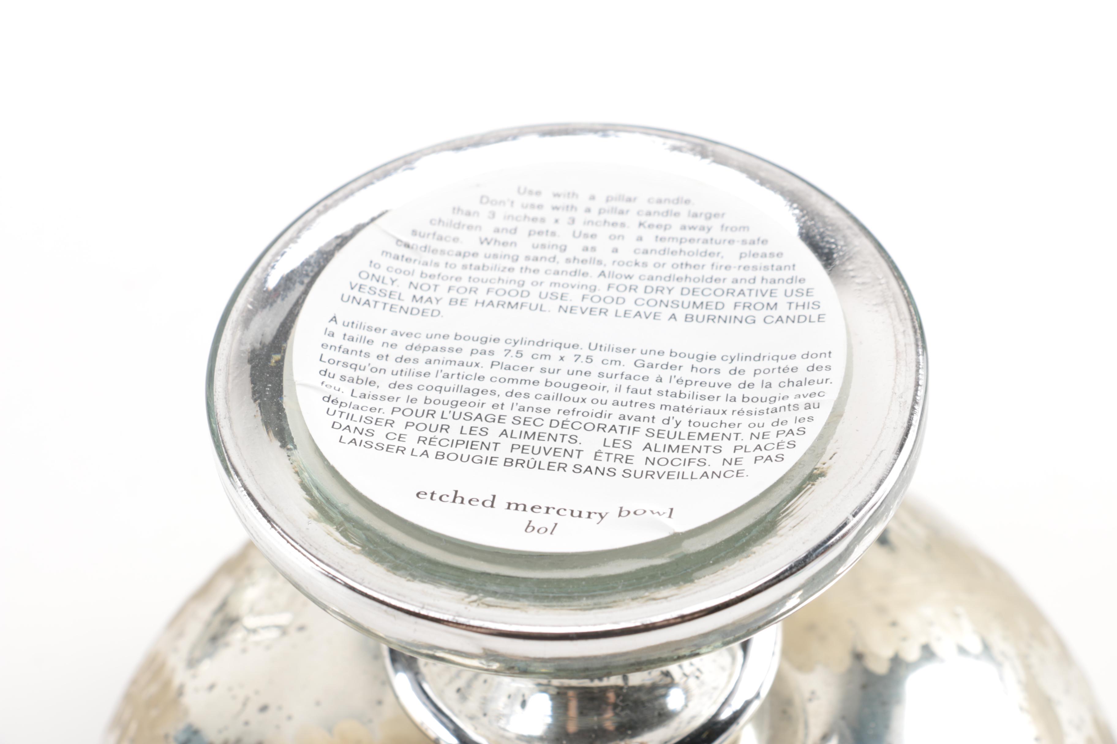 Decorative Mercury Glass Decanter and Footed Bowl