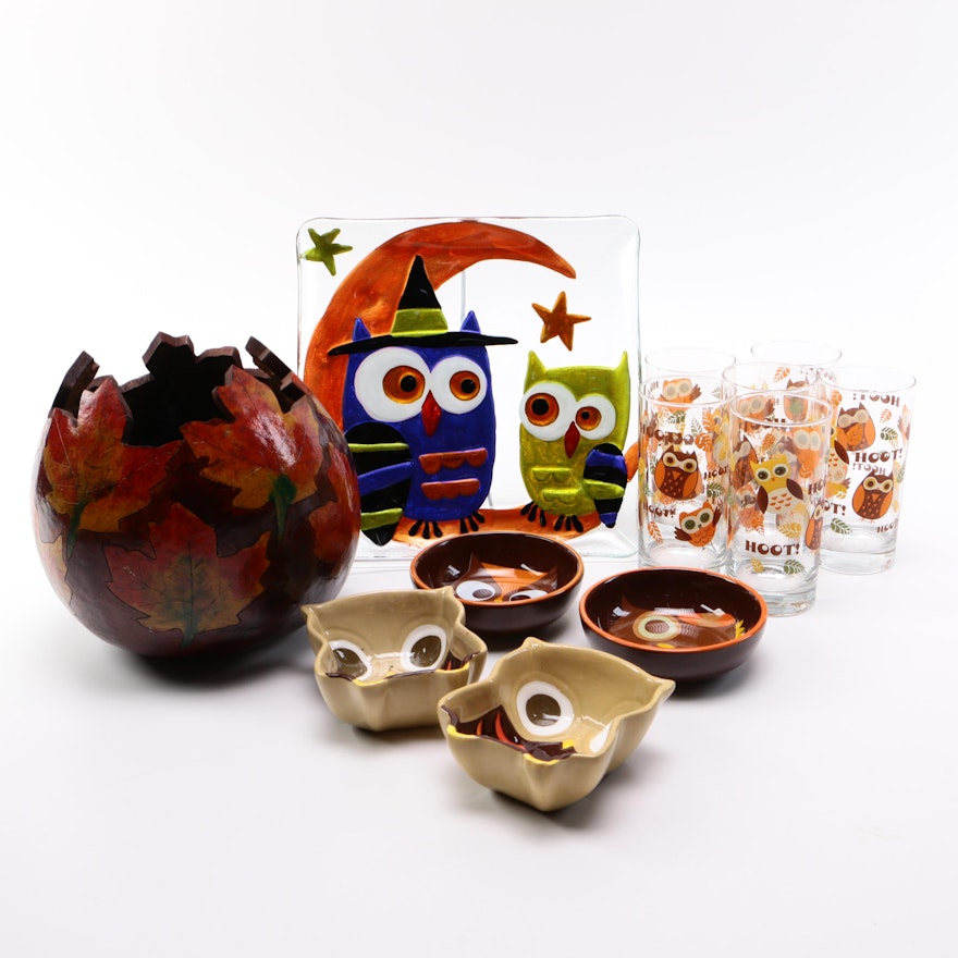 Owl and Fall Themed Decor Pieces and Serveware