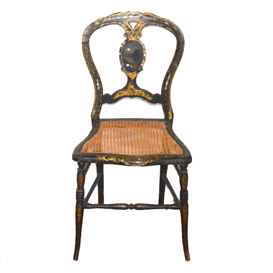 Antique Victorian Ebonized Ballroom Side Chair with Mother-of-Pearl Accents