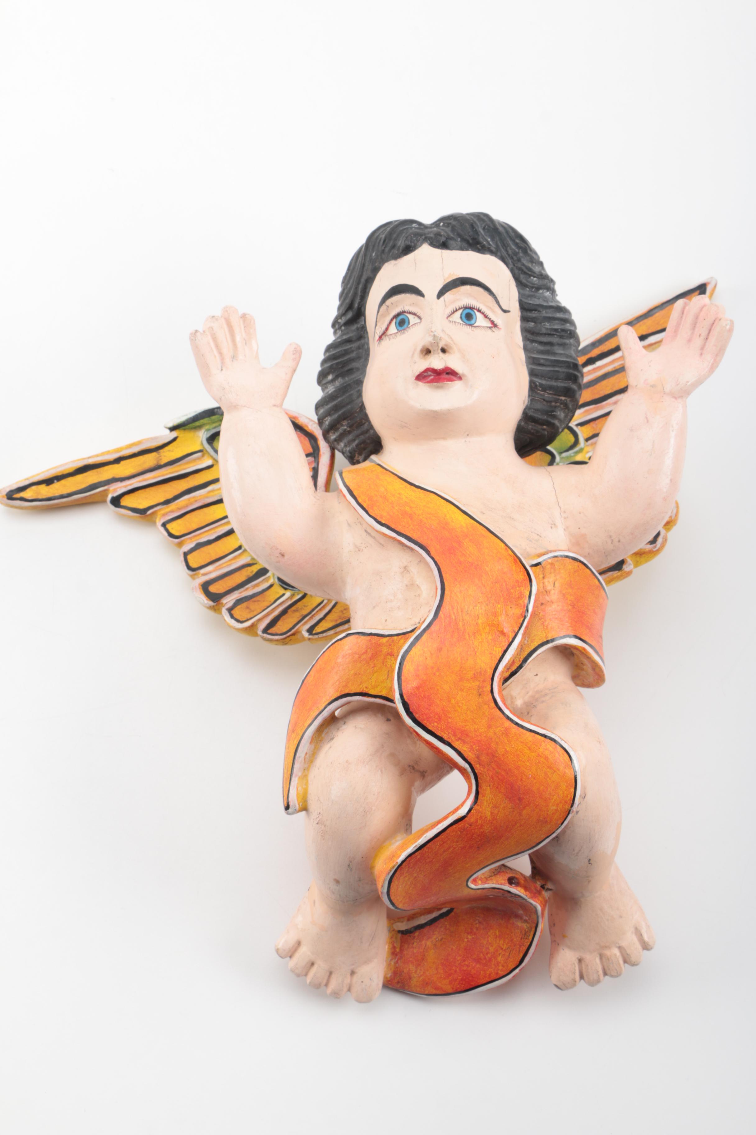 Mexican Milagro Cross and Cherub Folk Art