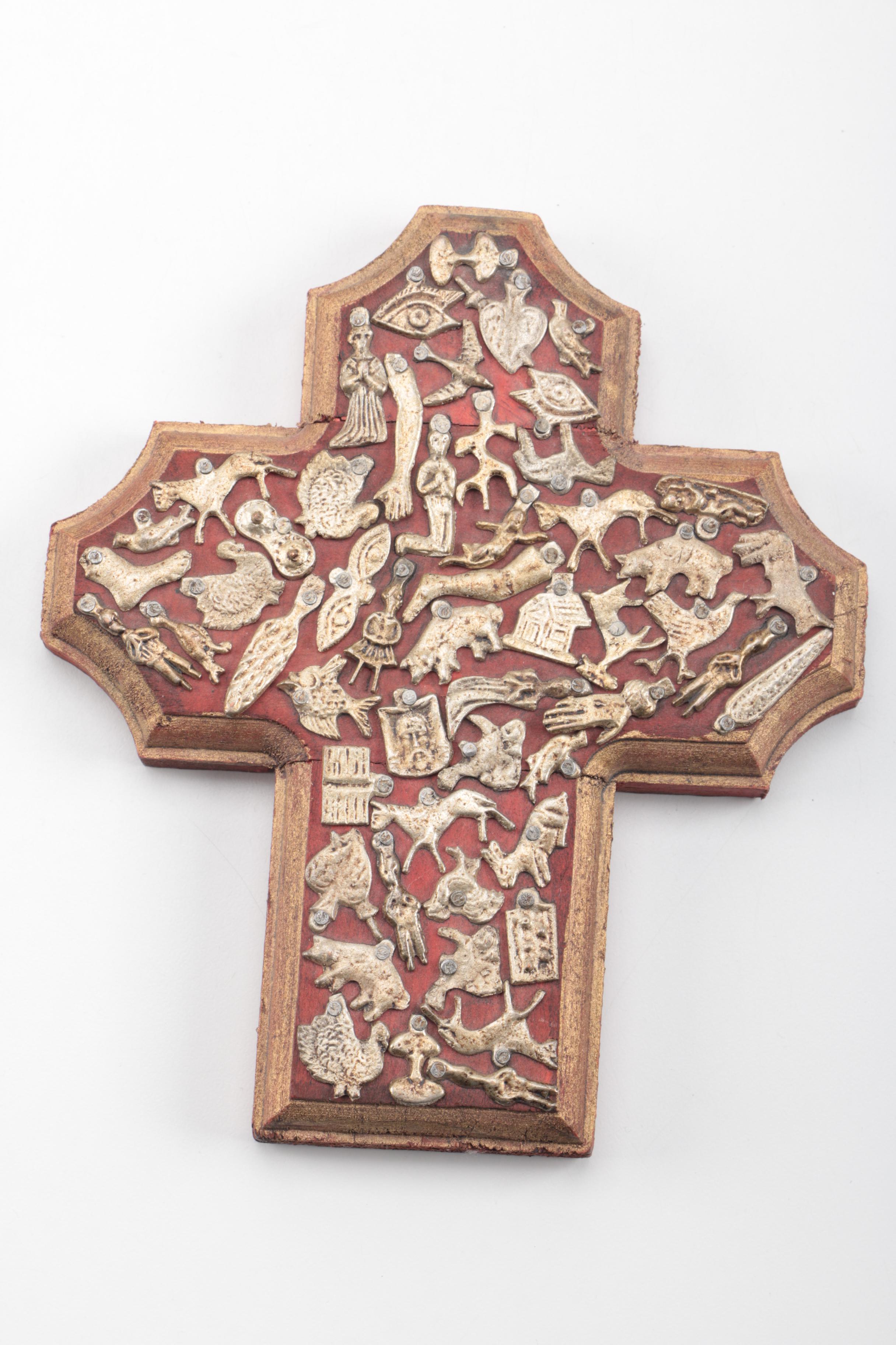 Mexican Milagro Cross and Cherub Folk Art
