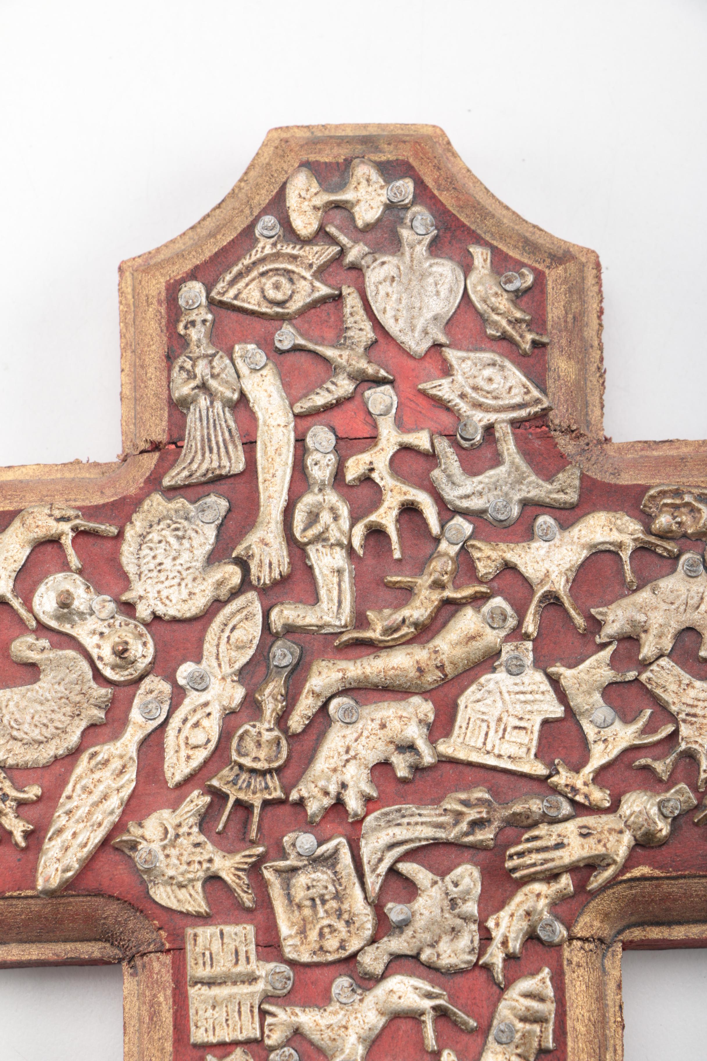 Mexican Milagro Cross and Cherub Folk Art