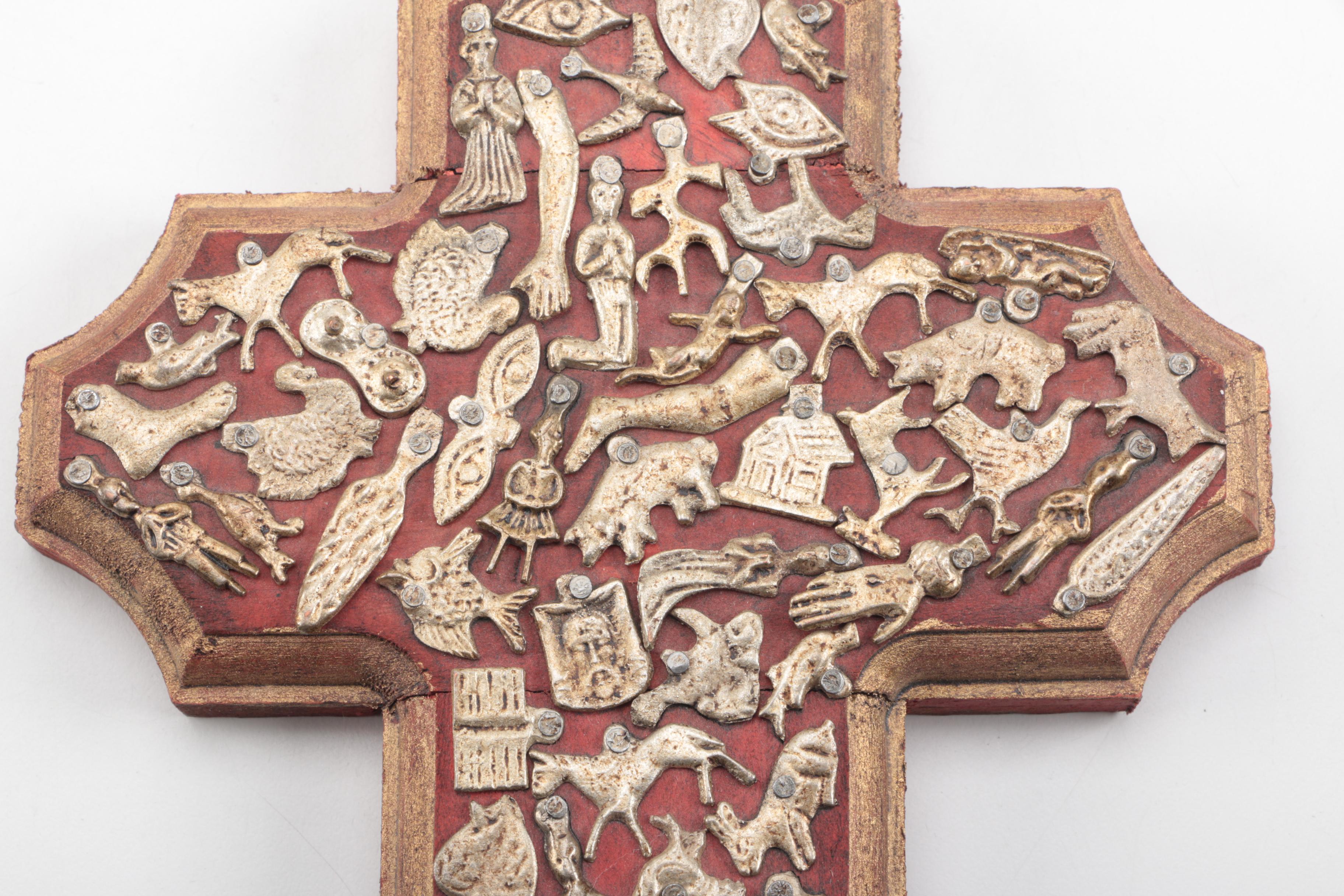 Mexican Milagro Cross and Cherub Folk Art