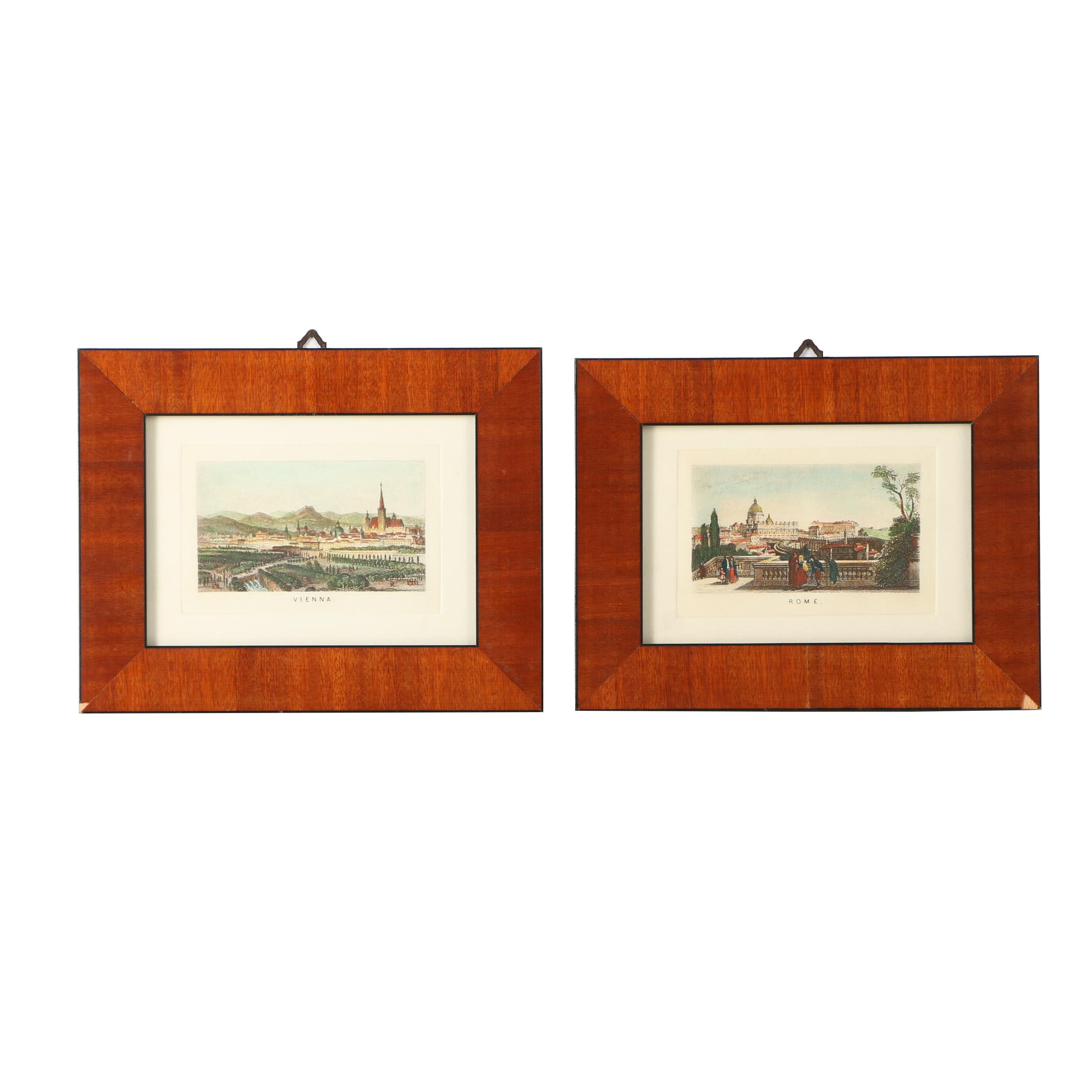 Hand-Colored Engravings "Rome" and "Vienna"