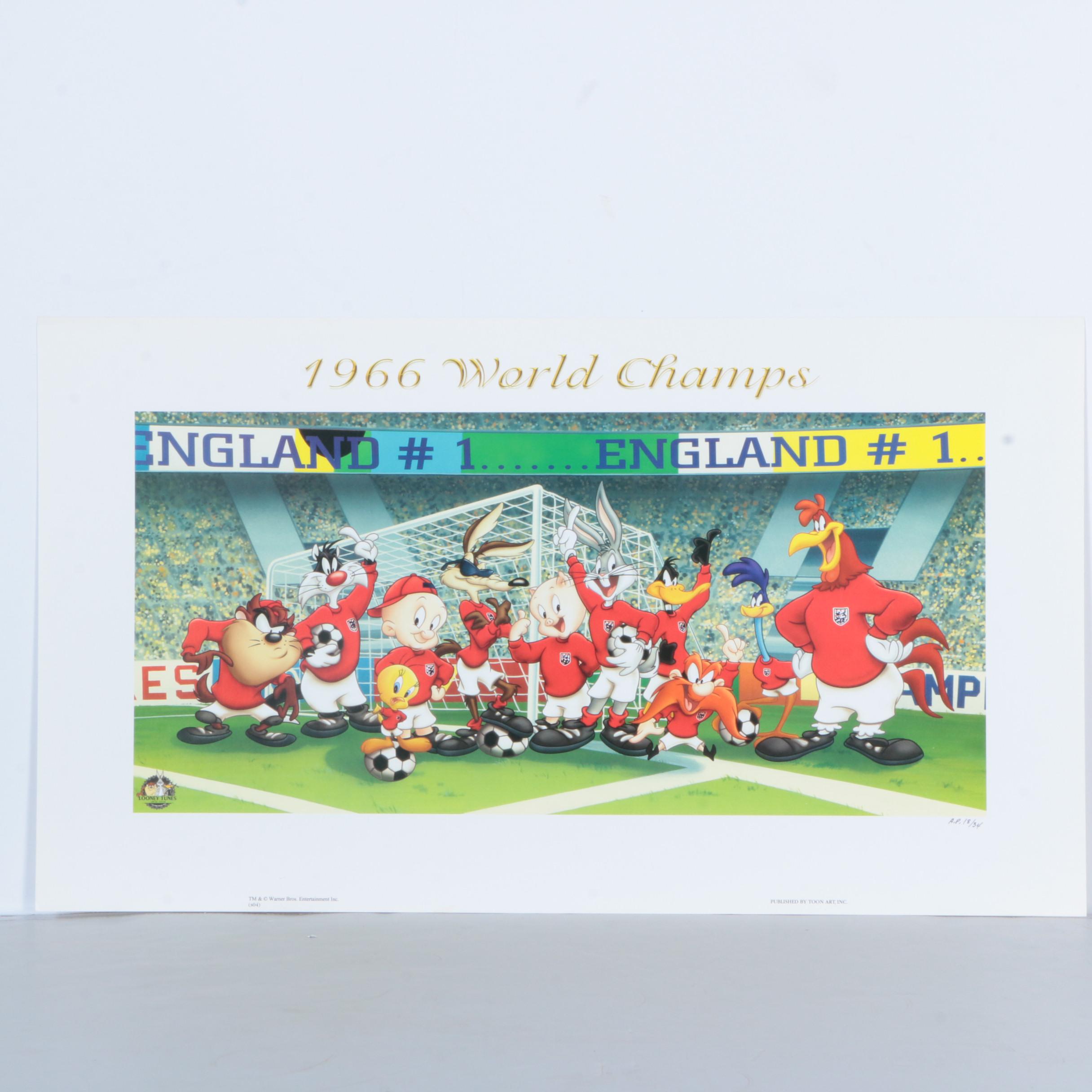 Looney Tunes Artist Proof Offset Lithograph FIFA Poster "1966 World Champs"