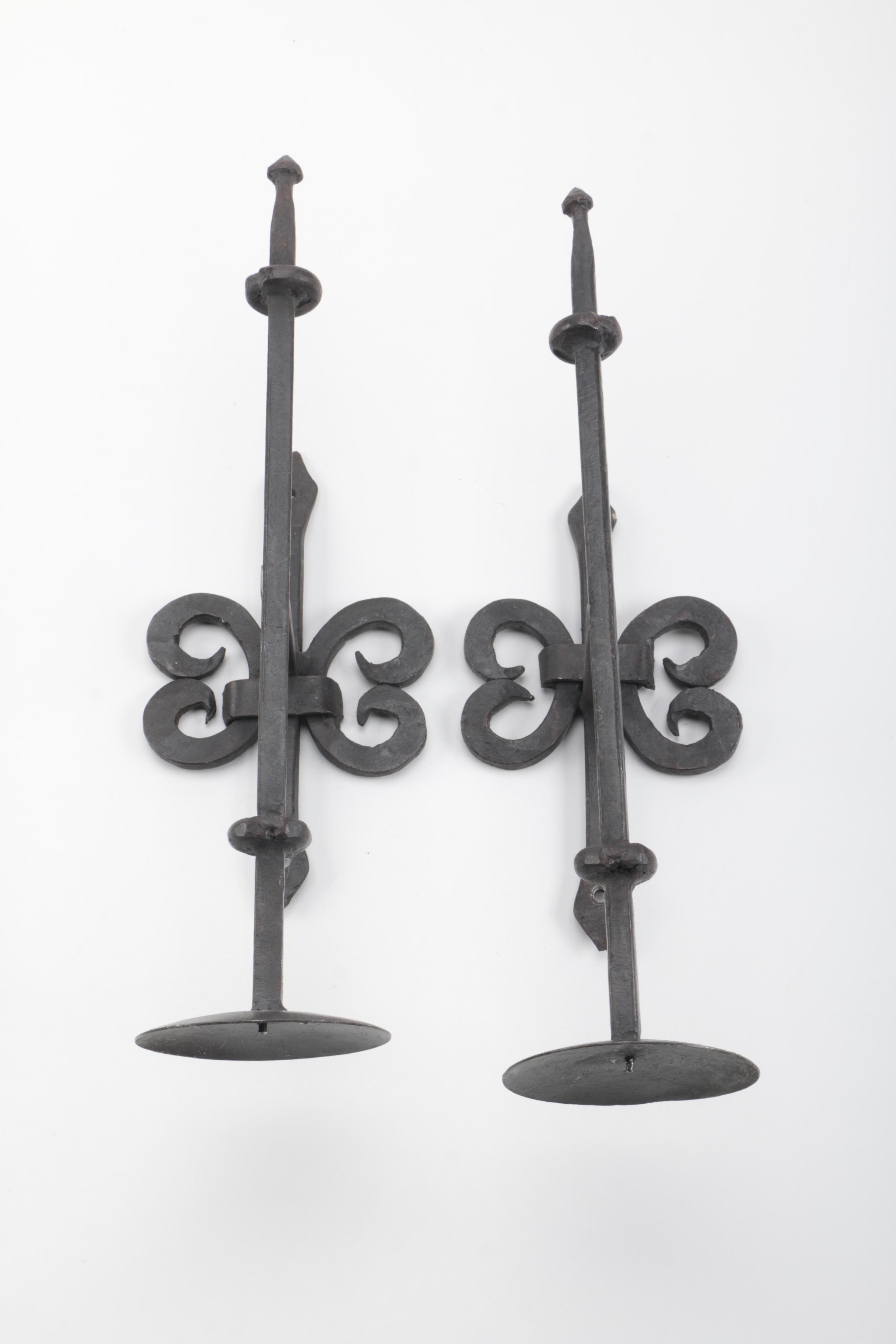 Artisan-Made Iron Tray and Wrought Iron Candle Sconces With Candle Holders