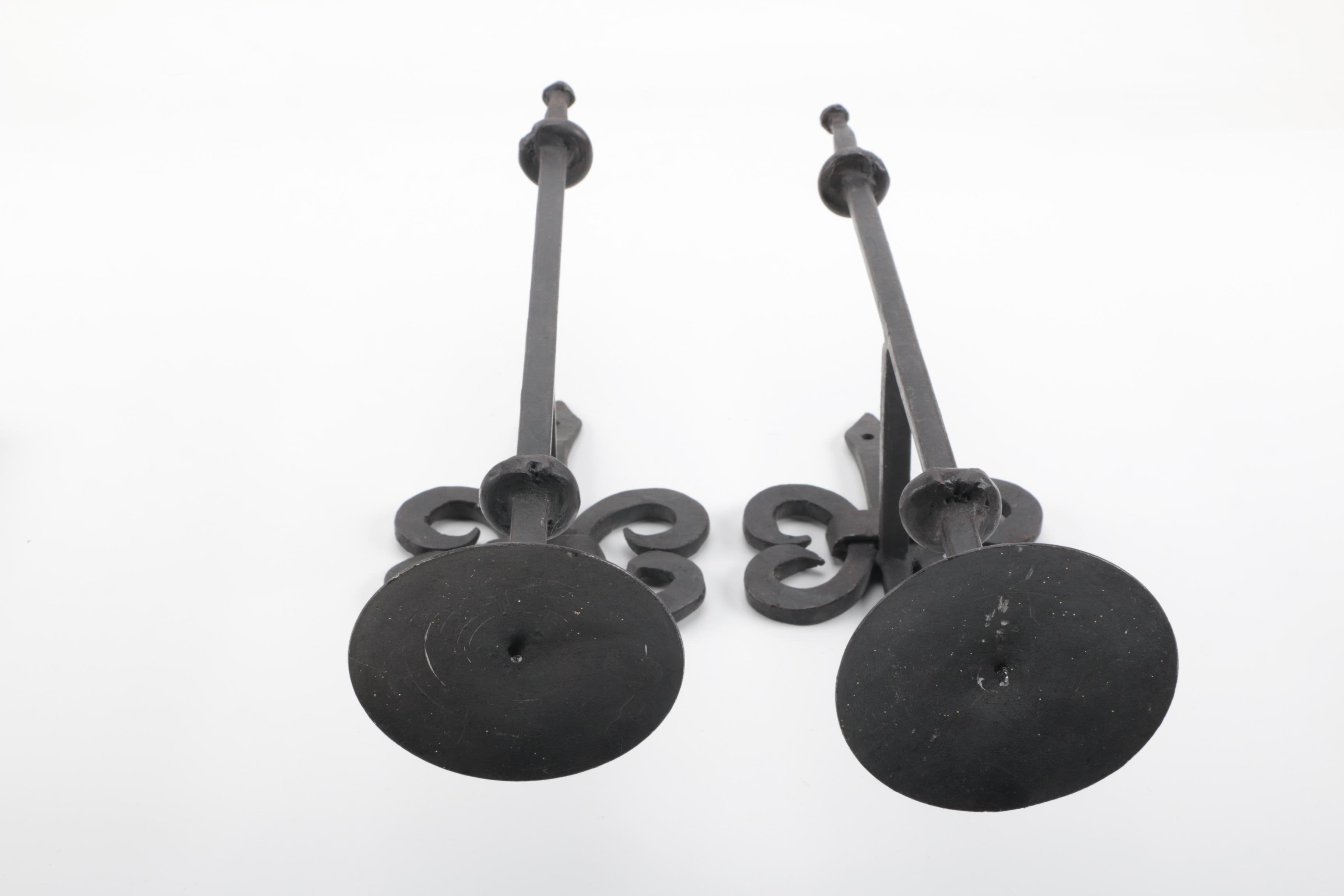 Artisan-Made Iron Tray and Wrought Iron Candle Sconces With Candle Holders