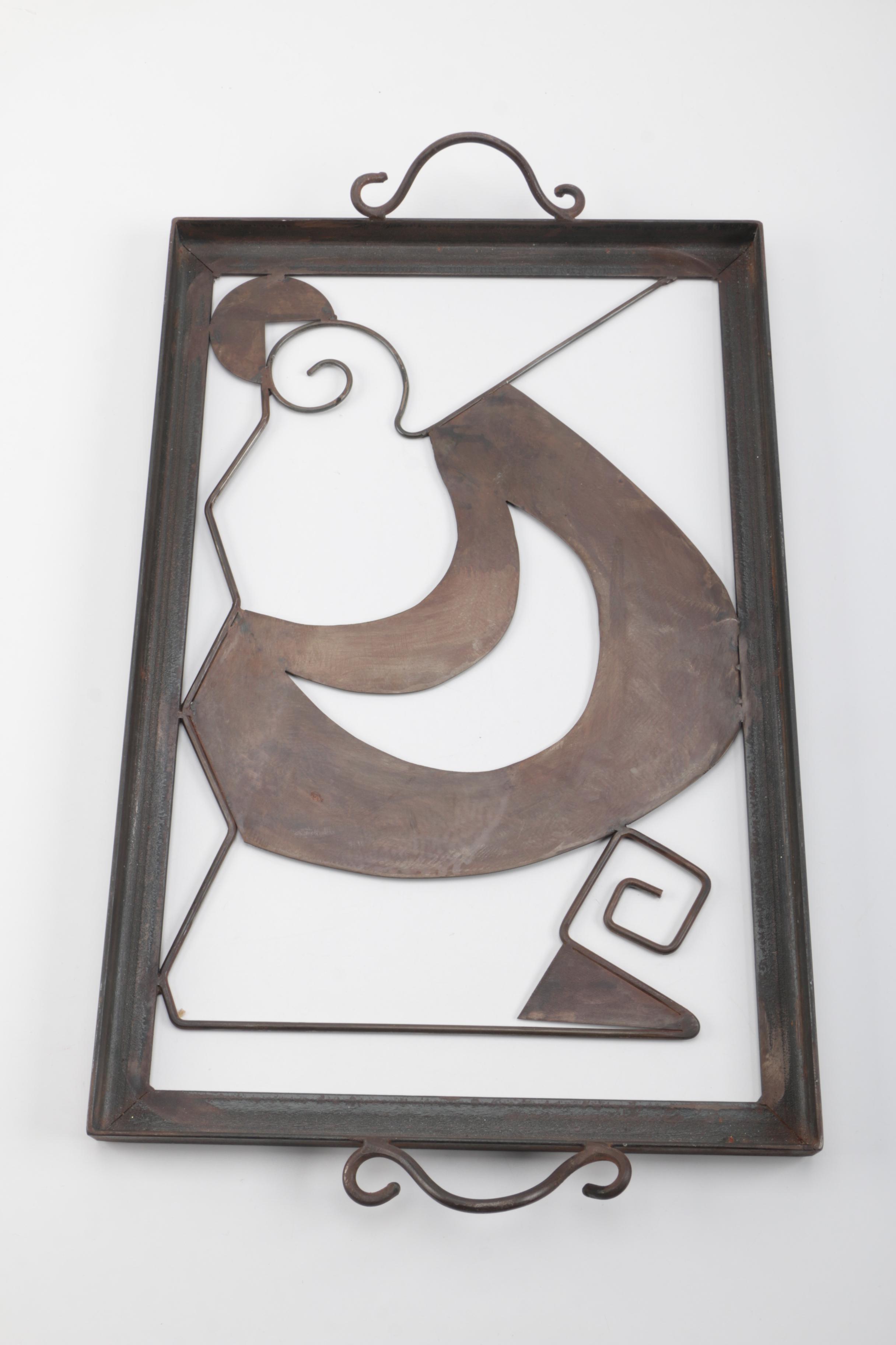 Artisan-Made Iron Tray and Wrought Iron Candle Sconces With Candle Holders