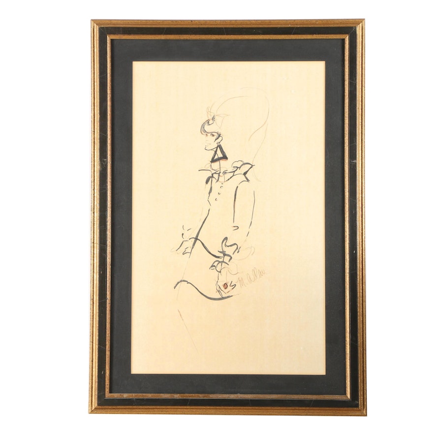 M. Allen Signed Original Ink Drawing of Woman