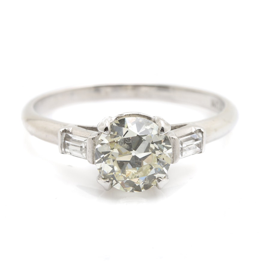 Platinum 1.01 CT Diamond and White Sapphire Ring