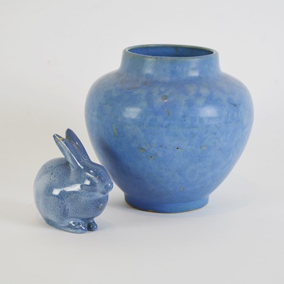 1960 Rookwood Pottery Rabbit and McCoy Pottery Vase