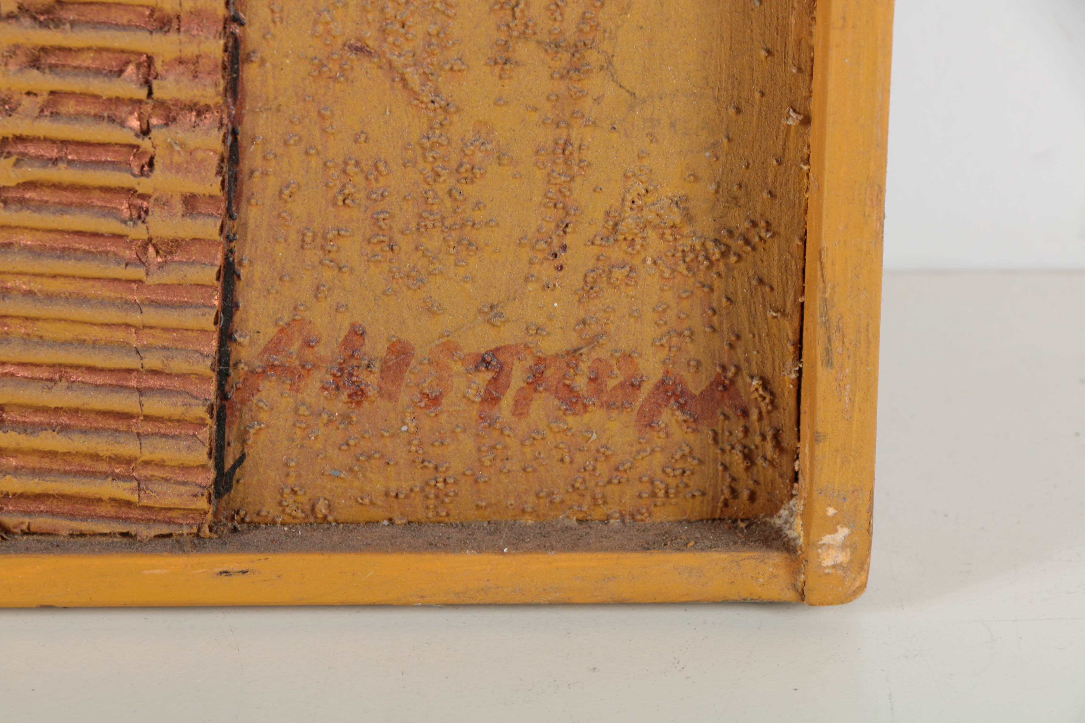 Ronald Ahlström Abstract Mixed Media Collage on Wood Board "Untitled"