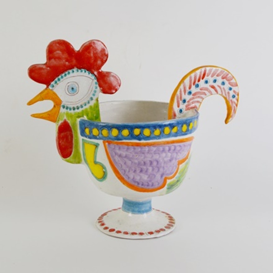 Italian DeSimone Pottery Rooster Centerpiece Bowl