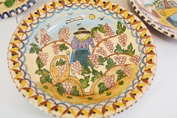 Portugal Pictorial Redware Plates and Platter by M. Beijinho and Pirraga Redondo