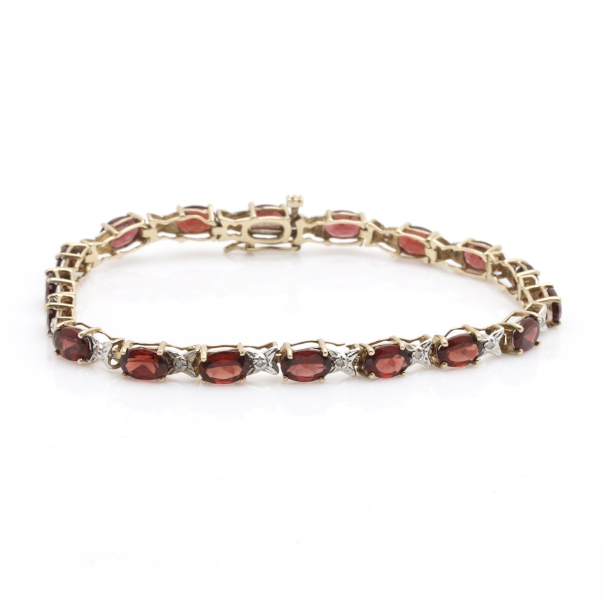 10K Two Tone Gold Garnet and Diamond Bracelet