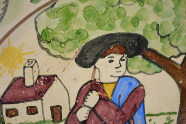 Portugal Pictorial Redware Plates and Platter by M. Beijinho and Pirraga Redondo