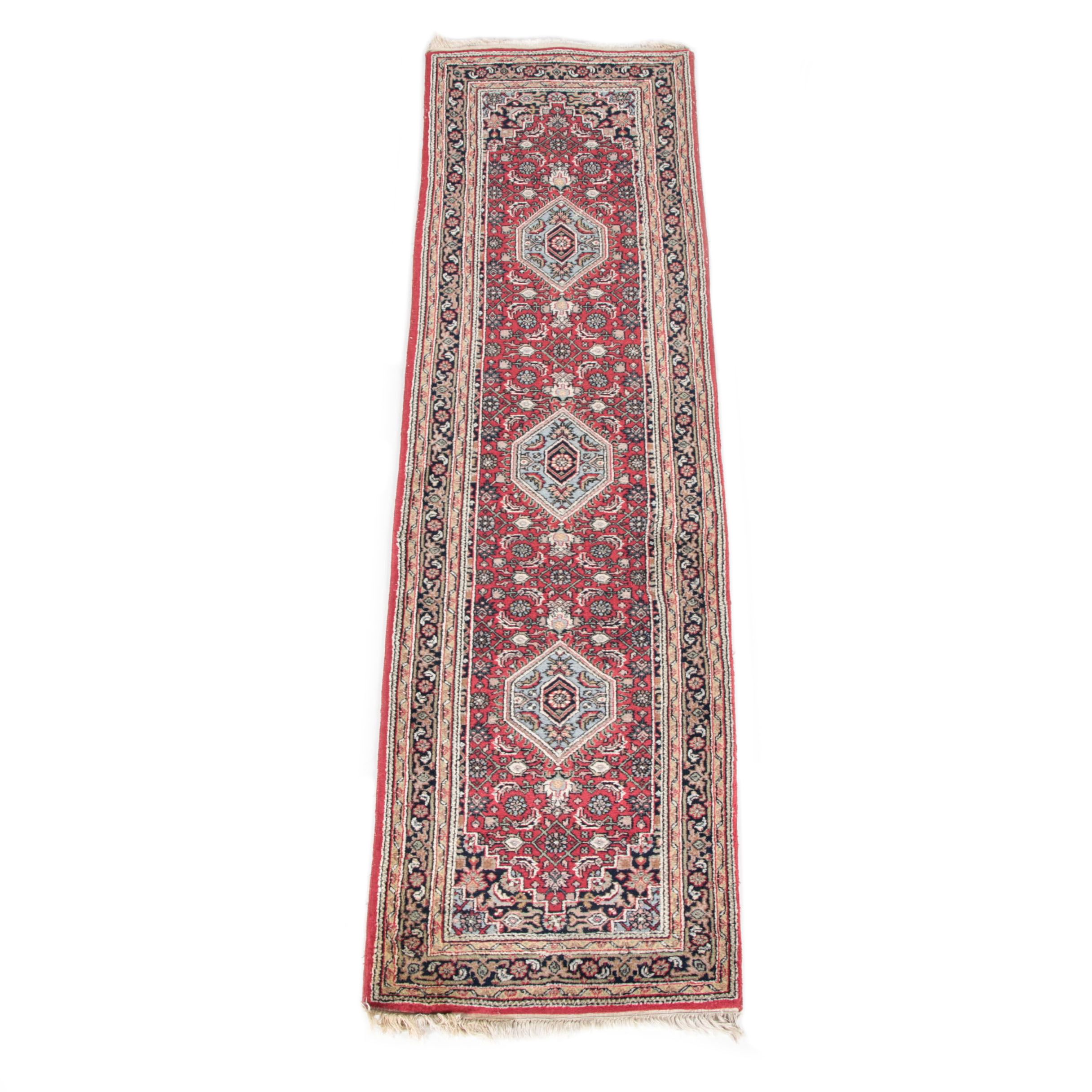 Vintage Hand-Knotted Bijar Wool Carpet Runner