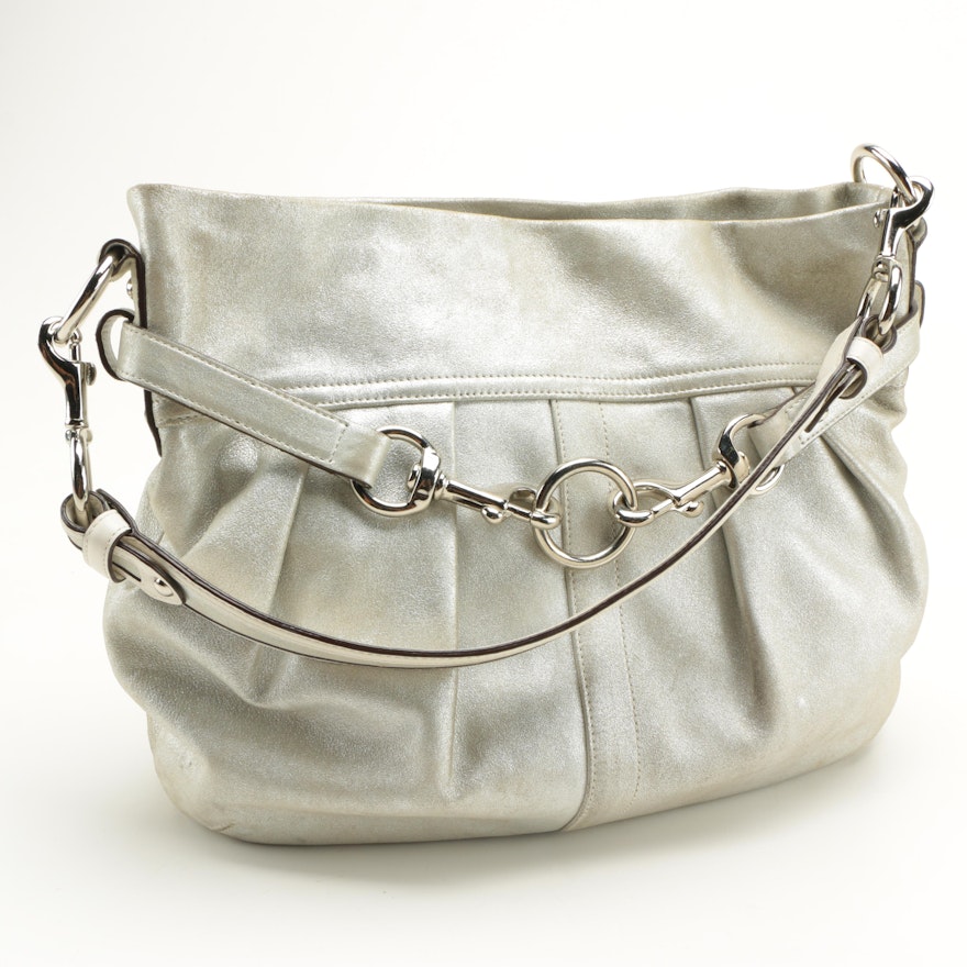 Metallic Silver Leather Coach Hobo Bag