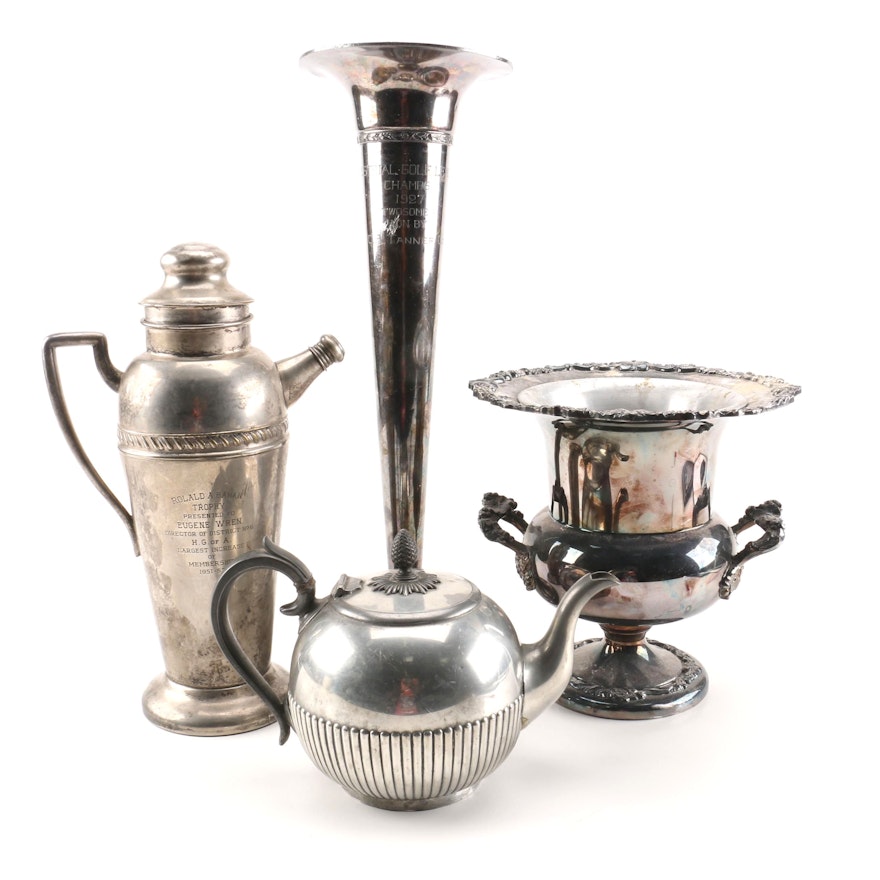 Assortment of Silver Plate Decor and Household Items