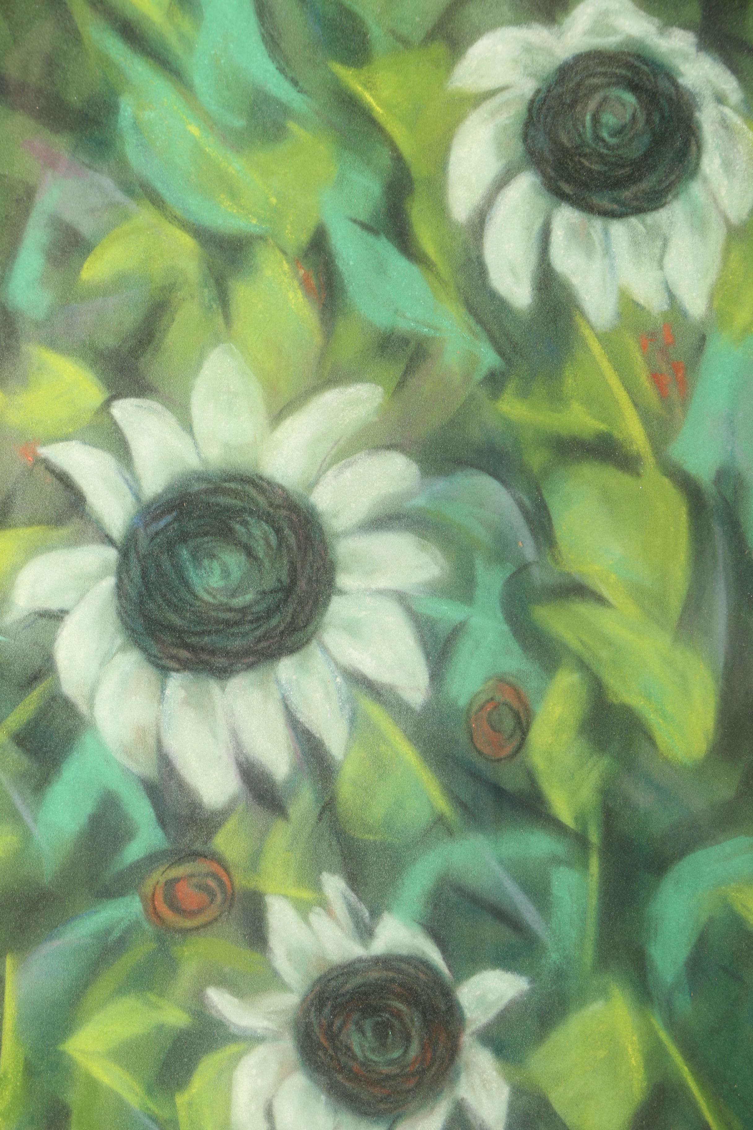 Pastel Drawing Of Flowers "Three White Blooms"