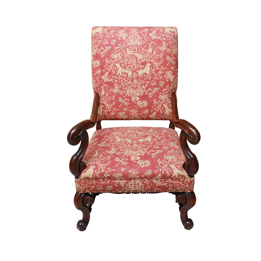 Vintage Walnut Louis XIII Style Armchair