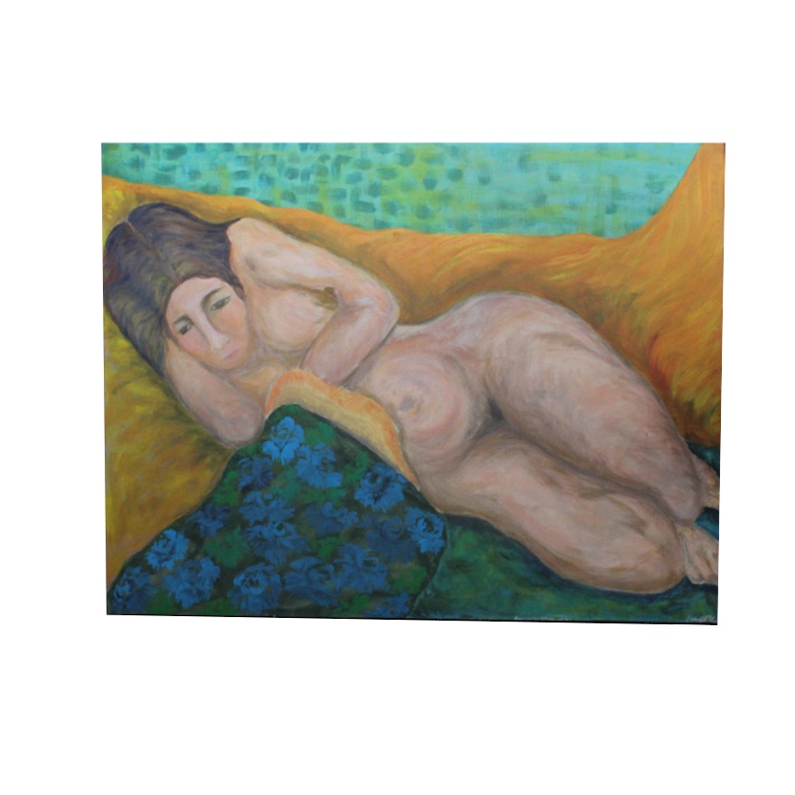 Unsigned Modernist Nude Oil Painting