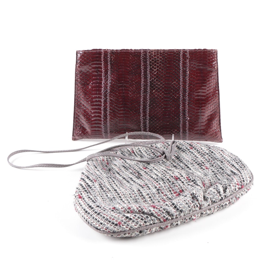 Snakeskin Clutch and Tweed Bag with Snakeskin Trim