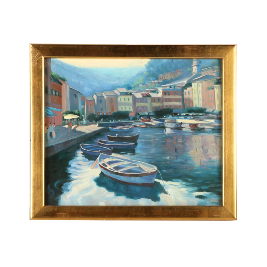 Lawrence Williams Embellished Giclee of a Marina