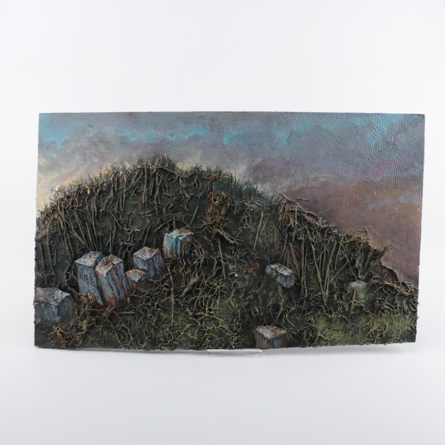 Jon Hand Mixed Media Relief "Ruins on a Tor"