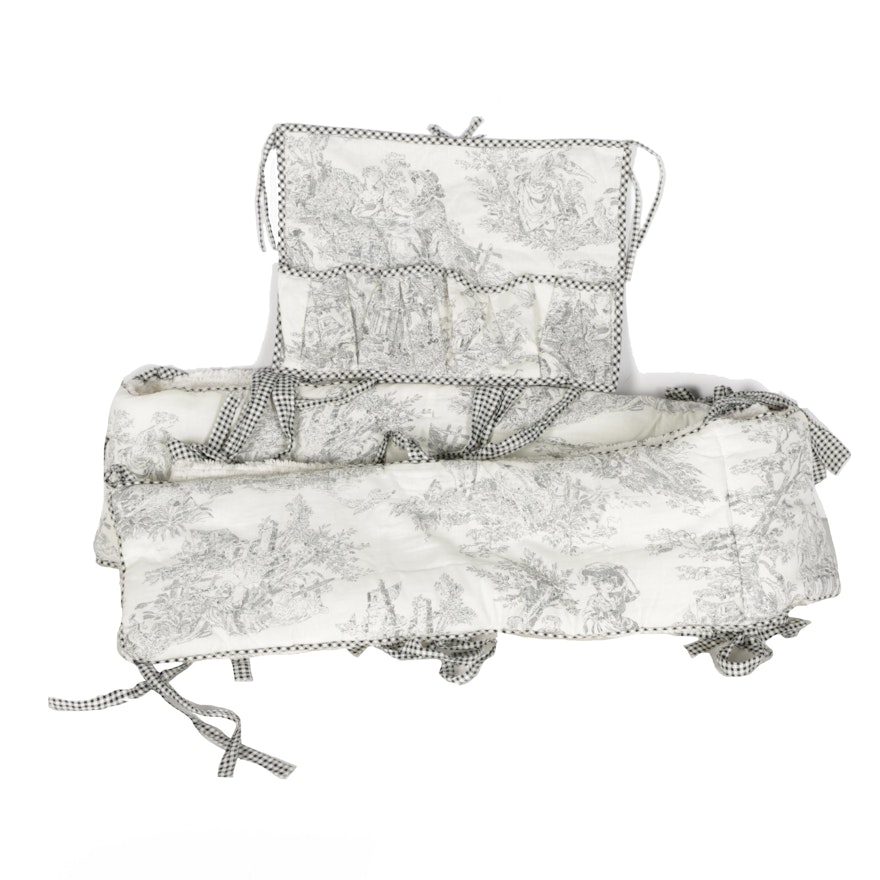 Toile and Chenille Crib Bumper