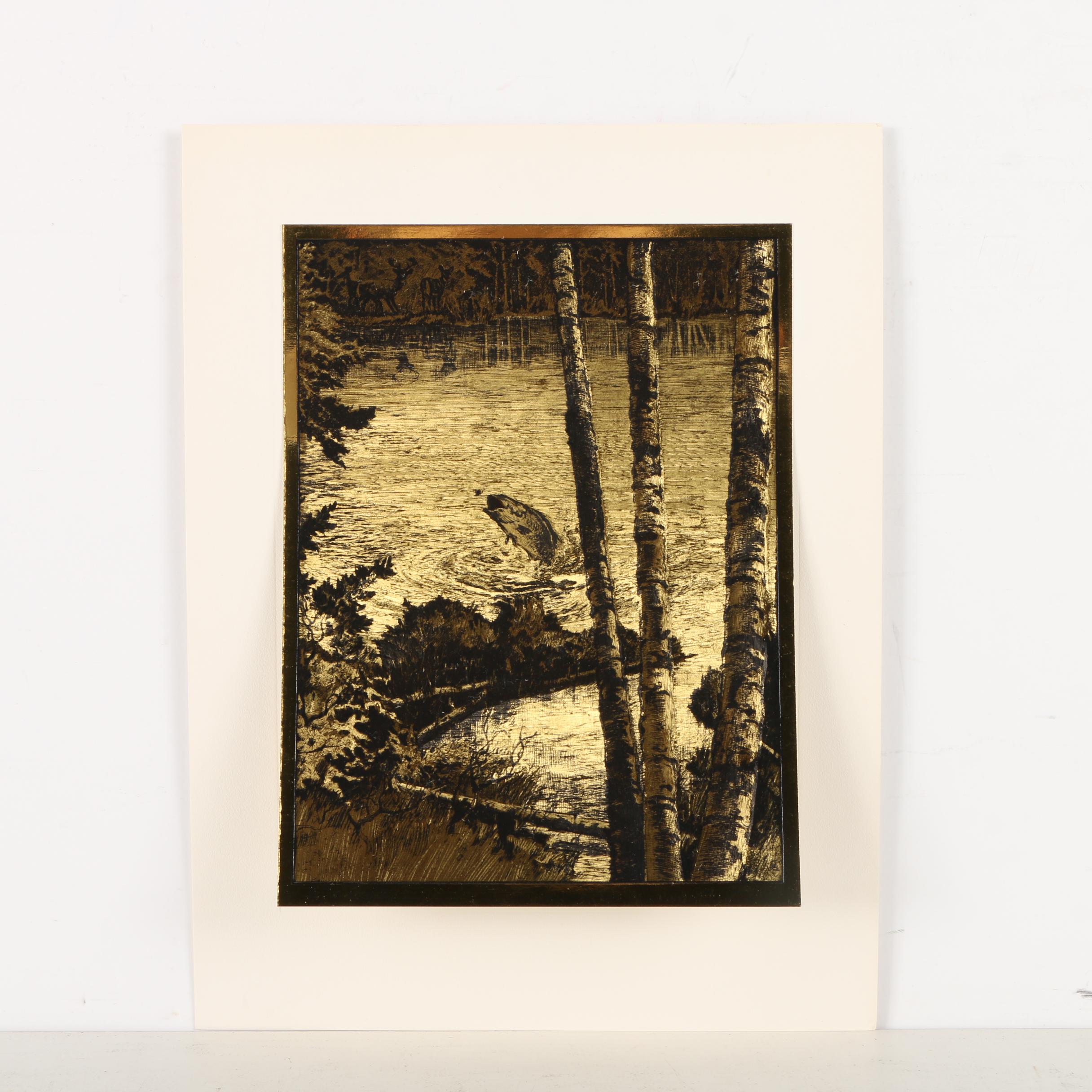 R.H. Palenske Halftone Reproduction Prints on Gold Tone Paper "The Sportsmen's Portfolio of Gold-Etch Prints"