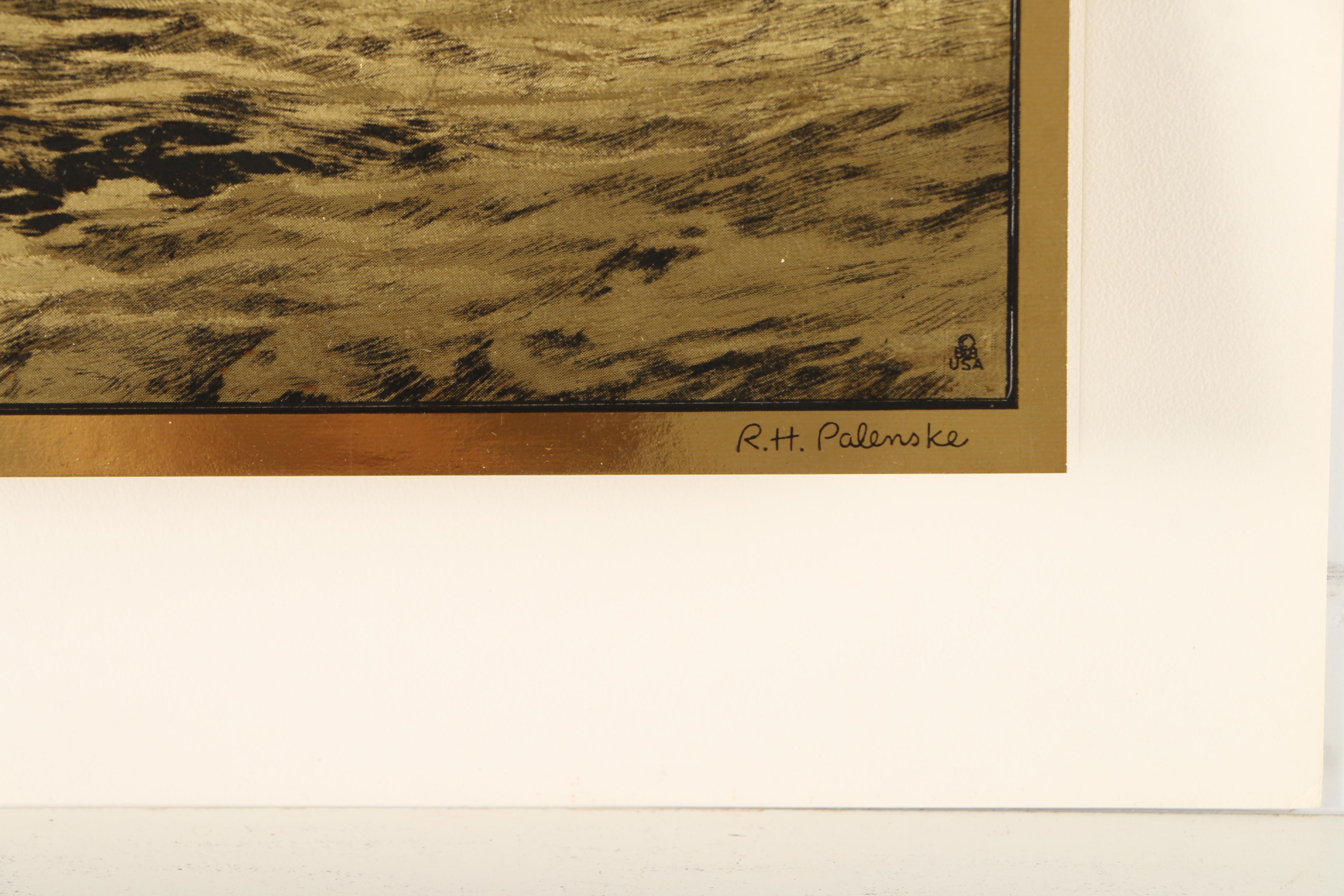 R.H. Palenske Halftone Reproduction Prints on Gold Tone Paper "The Sportsmen's Portfolio of Gold-Etch Prints"