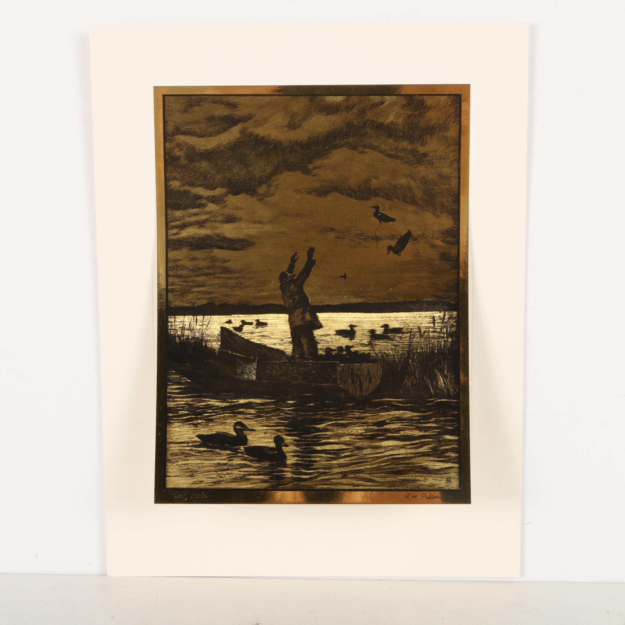 R.H. Palenske Halftone Reproduction Prints on Gold Tone Paper "The Sportsmen's Portfolio of Gold-Etch Prints"