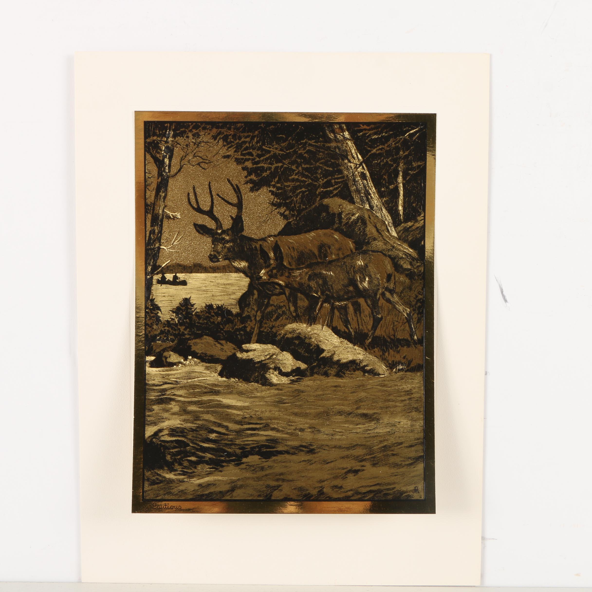 R.H. Palenske Halftone Reproduction Prints on Gold Tone Paper "The Sportsmen's Portfolio of Gold-Etch Prints"