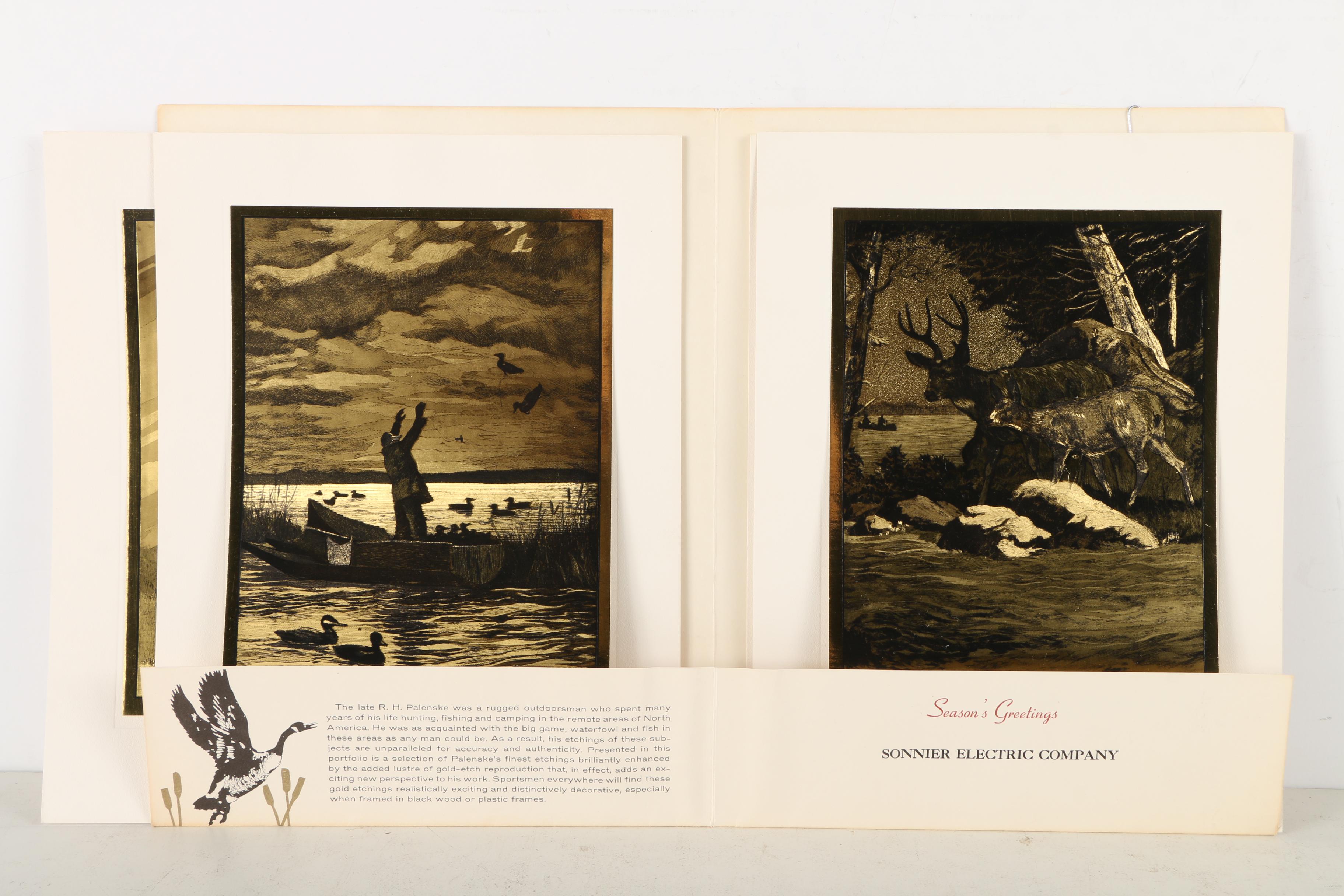 R.H. Palenske Halftone Reproduction Prints on Gold Tone Paper "The Sportsmen's Portfolio of Gold-Etch Prints"