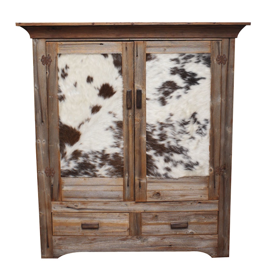 Barnwood Cabinet with Cowhide Accents