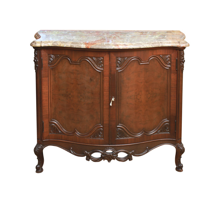 Vintage Queen Anne Style Marble Top Side Cabinet