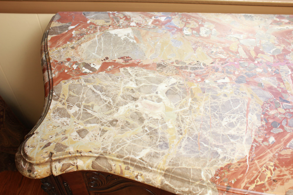 Vintage Queen Anne Style Marble Top Side Cabinet