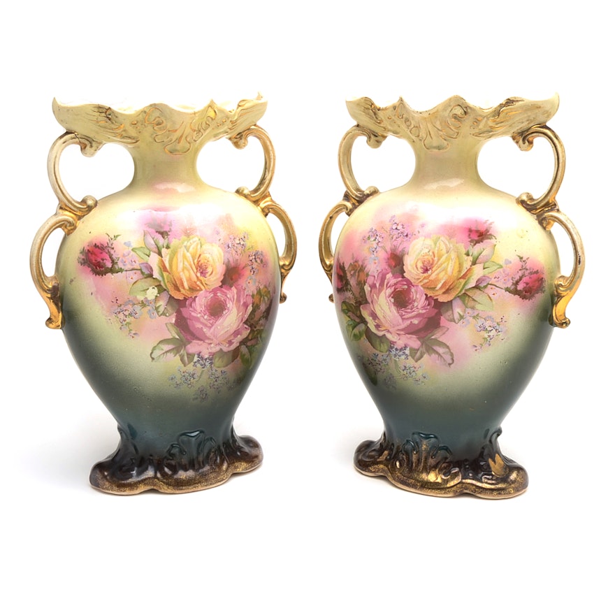 Pair of English Glazed Pottery Vases