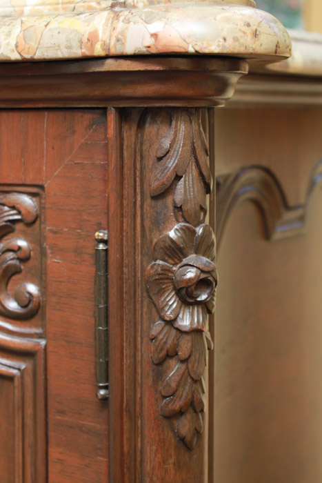 Vintage Queen Anne Style Marble Top Side Cabinet