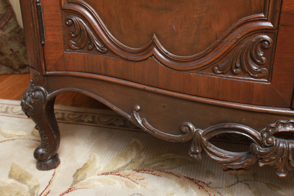 Vintage Queen Anne Style Marble Top Side Cabinet