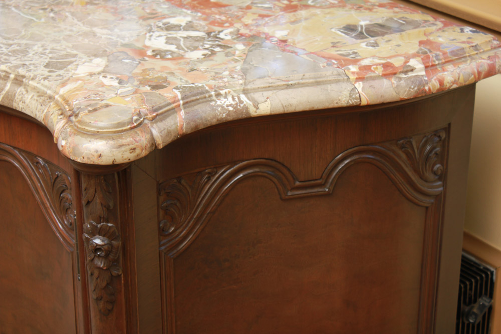 Vintage Queen Anne Style Marble Top Side Cabinet