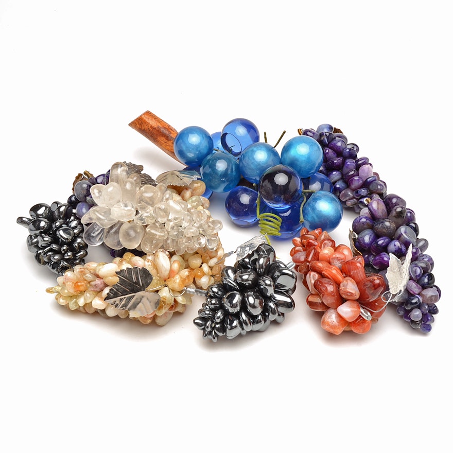 Collection of Hematite and Colored Agate with Quartz Decorative Grape Bunches