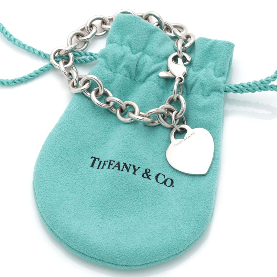 Tiffany & Co. Sterling Silver Blank Heart Charm Bracelet