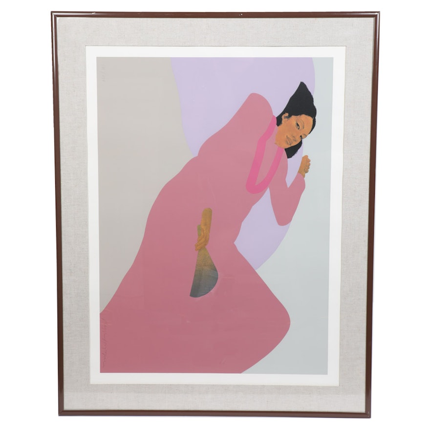 Large Print of Woman in Pink Laying with Fan