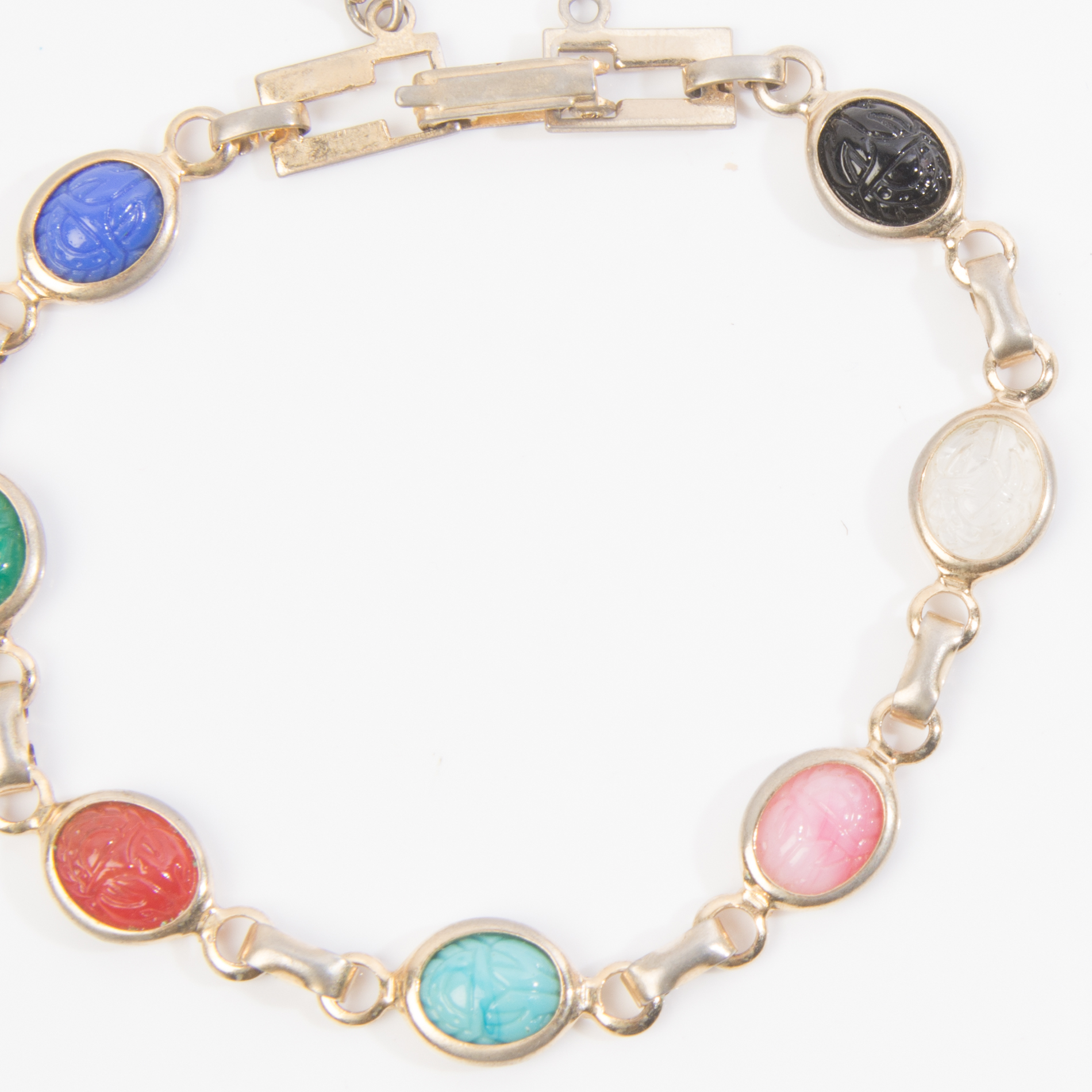 Vintage Goldtone Scarab Bracelet With Clip Earrings