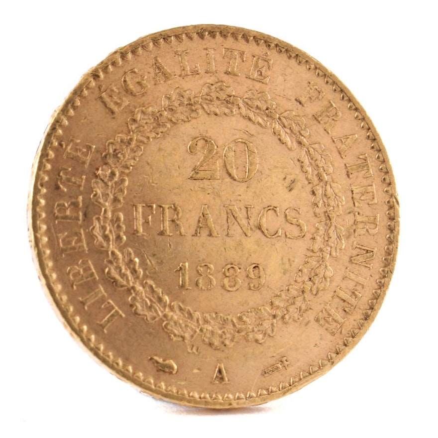 1889 France 20 Francs Gold Coin