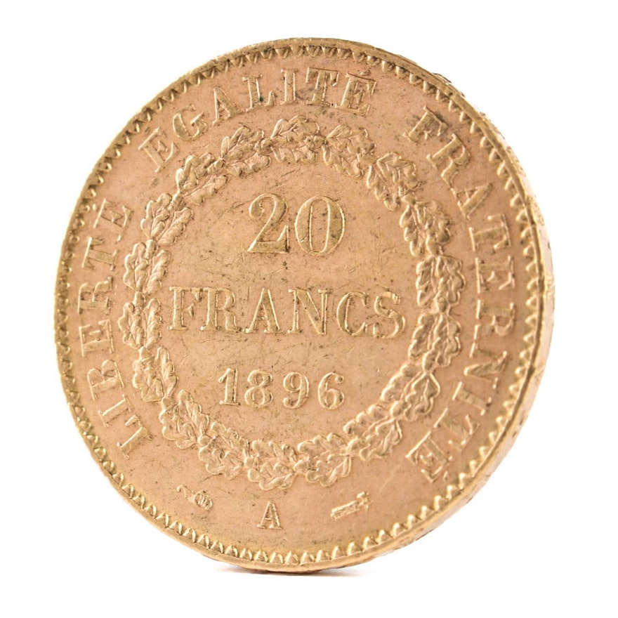 1896 France 20 Francs Gold Coin