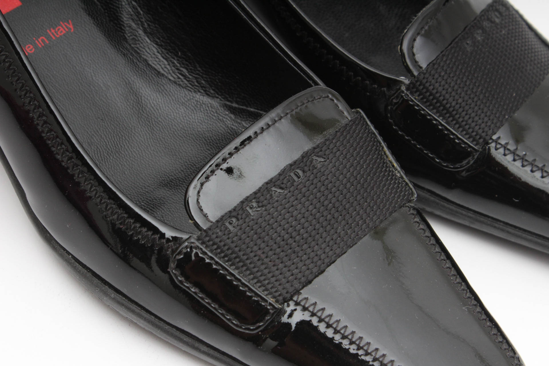 Prada Black Patent Leather Kitten Heel Loafers