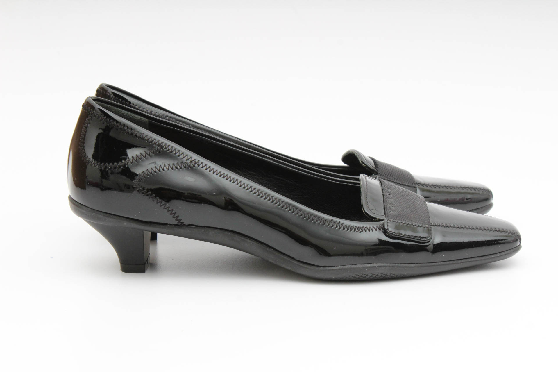 Prada Black Patent Leather Kitten Heel Loafers